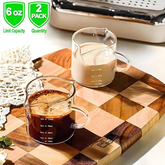 5OZ (150ML) Espresso Cups, Double Spouts Espresso Shot Cups with Handle, Heat Resistant Borosilicate Cappuccino Cup, Coffee Bar Accessories, Small (Set of 2)