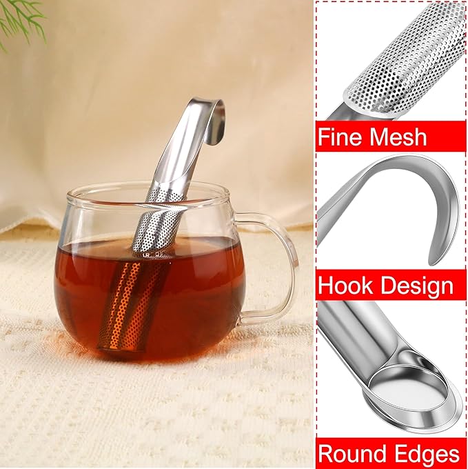 Stainless Steel Tea Infuser Set for Loose Leaf Tea – Durable Food-Grade Strainer with Long Handle, Hook, Drip Tray, and Cleaning Brush, Suitable for Single-Cup Brewing