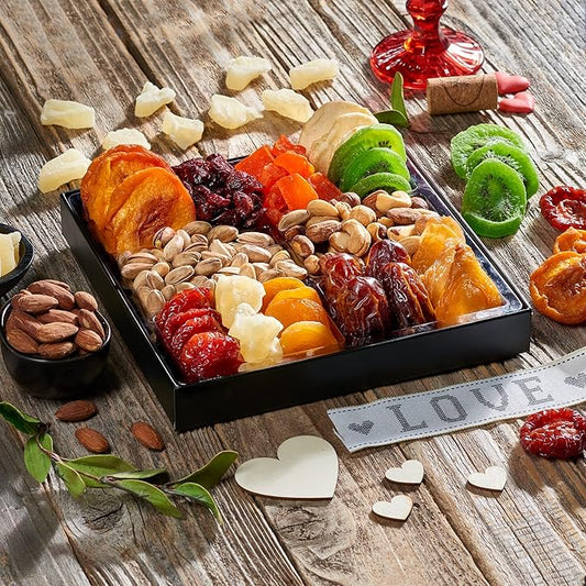 Dried Fruit & Nuts Gift Basket Arrangement Platter, Gourmet Food Snack Box, Gift Basket, Birthday Care Package, Healthy Kosher - Her Him - 12 Snackberry Assortment (Single)