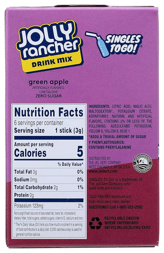 Jolly Rancher Singles-To-Go Sugar Free Green Apple Drink Mix, 6-ct (Pack of 6)
