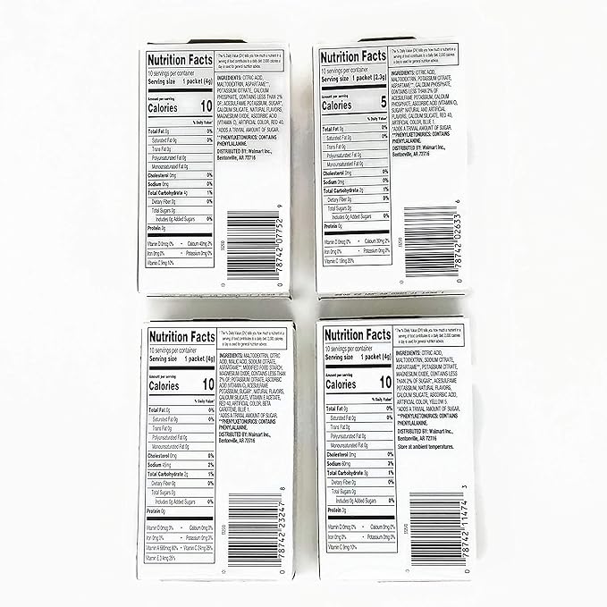 Great Value Low Calorie Sugar-Free Drink Mixes Variety Fruit Flavor (Lemonade Variety, 4-Pack)