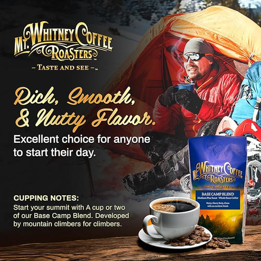 Mt. Whitney Base Camp Blend Coffee Beans - Medium Dark Roast Coffee, Low Acid Coffee - Ground Coffee, 12 oz (Pack of 1)
