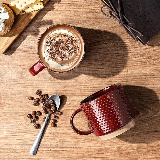 GBhome 12 OZ Stackable Coffee Mugs, Ceramic Coffee Mugs with Texture Patterns for Man,Woman,Dad,Mom, Modern Coffee Mugs Set of 4 for Latte/Cappuccino/Cocoa. Dishwasher&Microwave Safe
