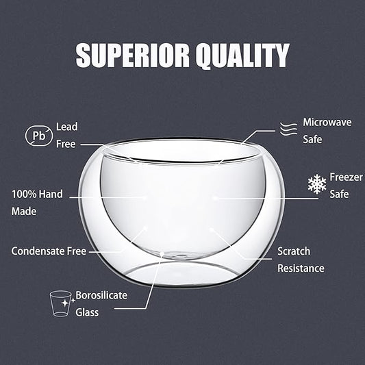 PunPun 2.7oz. 80ml Double Wall Borosilicate Glass Tea Cups Espresso Cups Heatproof Insulating Teacups glass Set of 4
