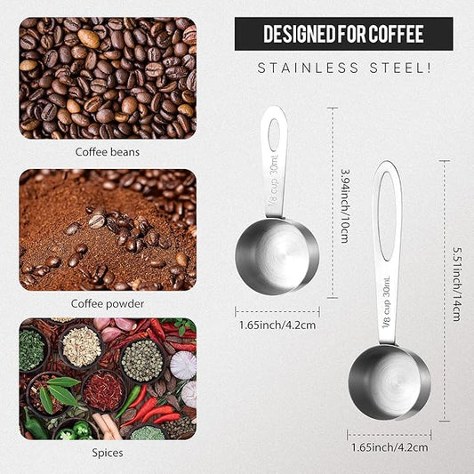 Geiserailie Stainless Steel Coffee Scoop Set – 4 Pcs Short & Long Handle, 2 Tbsp / 30ml