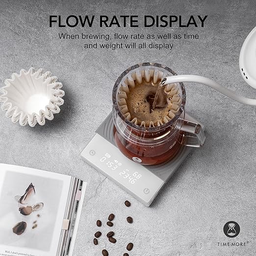 TIMEMORE Coffee Scale Basic 2.0 with Timer,Black Mirror Espresso Scale with Flow Rate Function, 2000g/0.1g High Accuracy, Digital Coffee Scale for Pour Over Drip Coffee, White