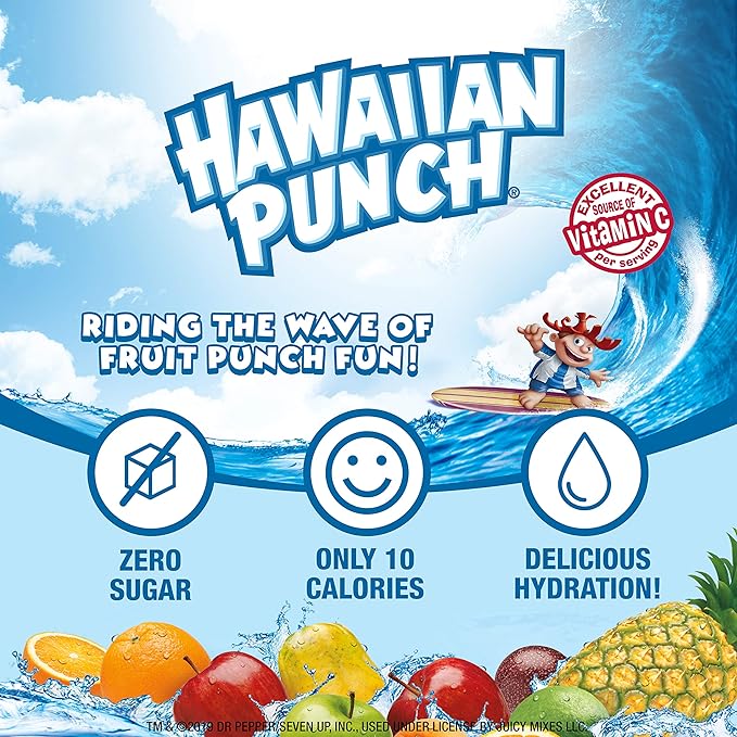 Hawaiian Punch Powder Drink Mix – Sugar Free & Delicious, Excellent source of Vitamin C (Berry Blue Typhoon, 96 Sticks)