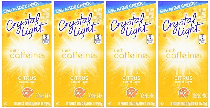 Crystal Light On The Go Citrus Caffeine, 10 Packets (Pack of 4)