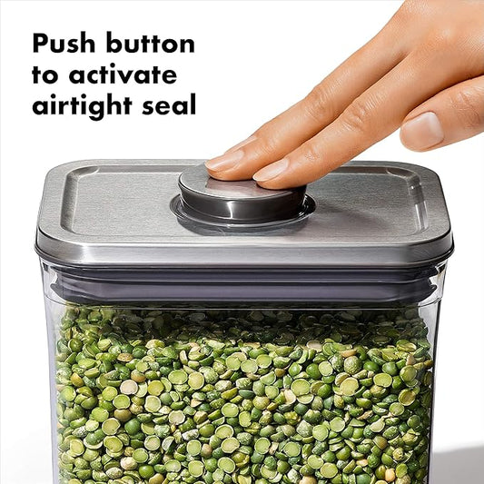 OXO Steel POP Container Short Rectangle- 1.7 Qt for Brown Sugar, Dried Beans and More,Grey