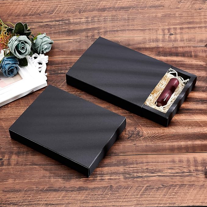 BENECREAT 10 Pack Kraft Paper Drawer Box 20x15x3cm Black Soap Jewelry Candy Treat Snacks Boxes Small Gift Boxes for Valentine's Day Wedding Party Favors, Gift Packaging