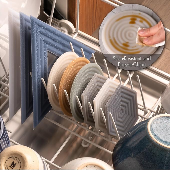 LINE+ARC Extra Thick Silicone Coasters (As Seen in NYTimes WireCutter) Waterproof Anti-Stain Heat-Safe Dishwasher-Safe Degrē Coasters XL (Set of 6 Sandstone) Outdoor Rubber Mid-Century Modern