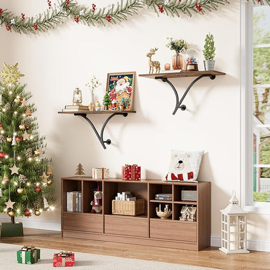 Floating Shelves, 26.7 Inch Long Wall Shelf Set of 2, Wide Display Shelf Wall Mounted Hanging Shelving for Bathroom, Living Room, Bedroom, Kitchen, Rustic Brown