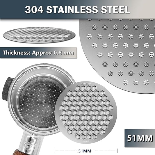 NEOUZA V4 Espresso Puck Screen 0.8mm Thickness Honeycomb Mesh Double Layer Black Protective Coating for Coffee Portafilter Basket (2, Silver, 51mm)