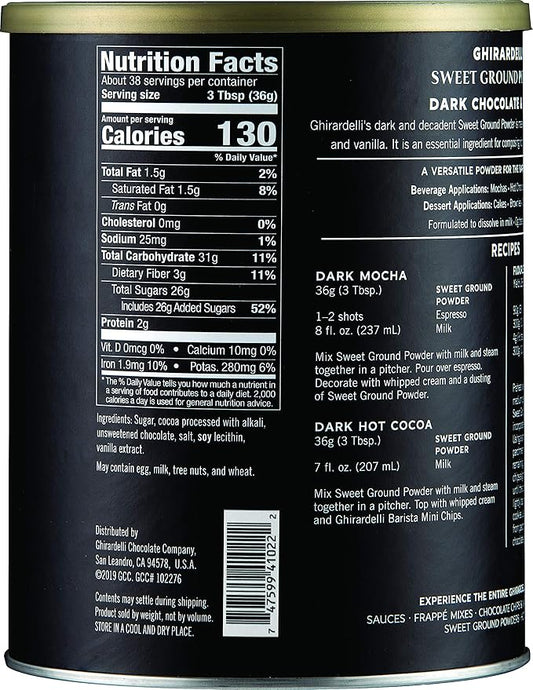 Ghirardelli Dark Chocolate & Cocoa Sweet Ground Powder, 3 lb Can