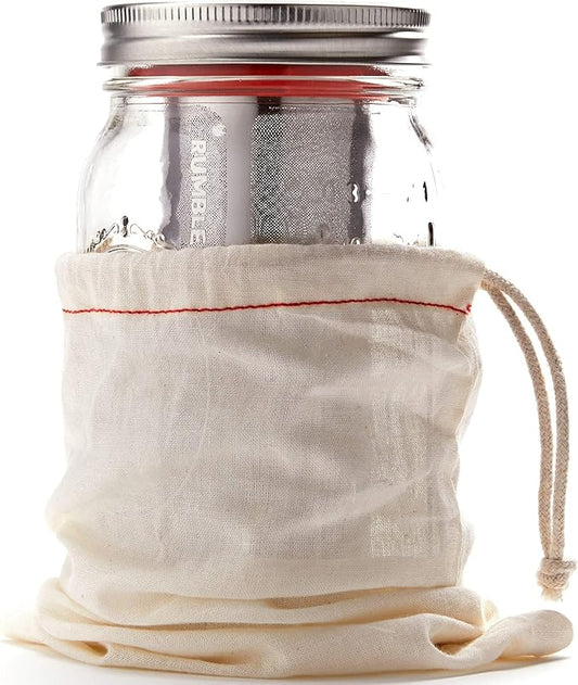 Rumble Jar - Next-Gen Cold Brew Coffee Maker for Mason Jars - 200 Micron Filter Is Ideal for Coarse Grounds & Stronger Coffee - Includes Filter + 32oz Mason Jar