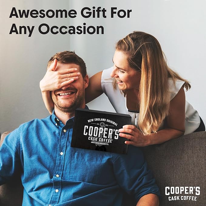 Cooper's Cask Coffee Bourbon & Whiskey Barrel Aged Coffee Box Set | 4 Single Origin Whole Bean Varieties | Colombia, Sumatra, Ethiopia, Rwanda