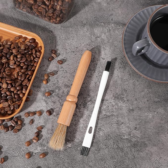 2 Pcs Coffee Grinder Brush, Espresso Brush Machine Brushes Cleaner Tool with Wooden Handle and Natural Bristles for Barista Home Kitchen Bean Grain Coffee Tool