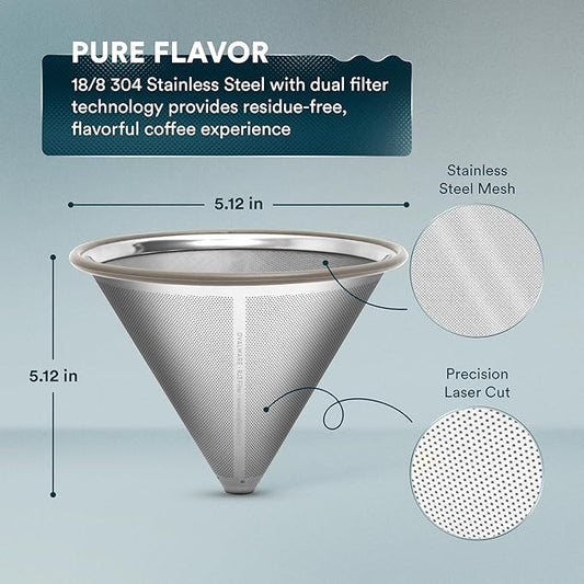 OVALWARE Stainless Steel Filter with Airtight Cold Brew Iced Coffee Maker 1.0L/34oz