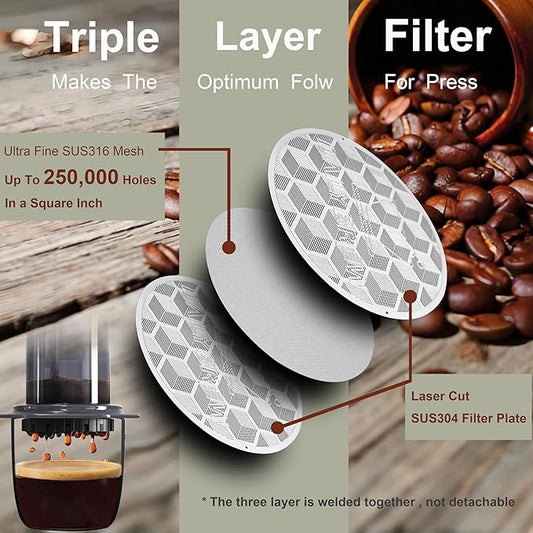 Dailybrew Reusable Stainless Steel Coffee Filter compatible with AeroPress Coffee Maker Standard, Same Flow with Paper Filters While Keeping Richer Flavor & Delicious Coffee-oils