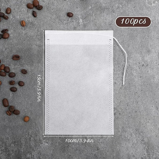 100 Pcs Spice Bags for Cooking, 4''x6'' Cold Brew Bags Disposable Coffee Filter Bag No Mess Fine Mesh Cold Brew Filter with Drawstring Large Empty Tea Bag for Loose Leaf Tea, Coffee, Spice, Hot pot