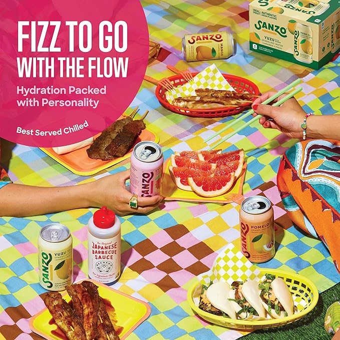 Sanzo Flavored Sparkling Water - Yuzu Lemon Seltzer (with Ginger) - Low Calorie Low Sugar Soda - Craft Asian Drinks - Vegan Gluten Free Carbonated Flavored Water - Fizzy Healthy Drinks - 12oz, 12 Pack