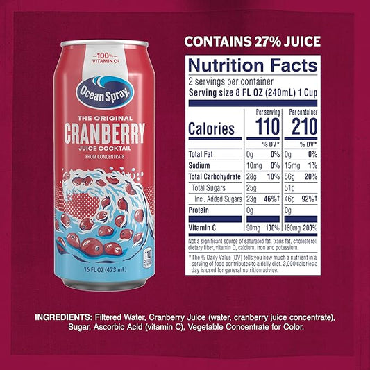 Ocean Spray® Cranberry Juice Cocktail Juice Drink, 16oz can (12 Pack)