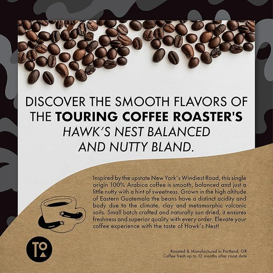 Touring Coffee Roasters Hawk’s Nest Guatemalan Coffee Whole Beans Balanced Roast - 100% Arabica Single Origin, Sweet, Nutty, Smooth, Natural Sun Dried – 12oz