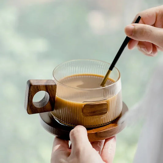 Coffee Cup Set Tea Cup 250ml Office Walnut Wood Water Cup Casual Afternoon Tea Cup with Tray Spoon Coffee Cup