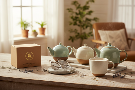 Professional teapots, premium tea bags, and tea infusers creating a serene home tea sanctuary, by Brew-Nest.
