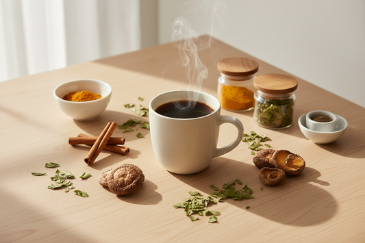 Diet coffee with metabolism-boosting ingredients including berberine, cinnamon, yerba mate, and mushroom extracts