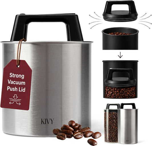 KIVY Airtight Vacuum Coffee Canister, Stainless Steel Coffee Storage Container