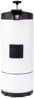 BruTrek OVRLNDR Travel Coffee French Press, 24 fl.oz Capacity, Double Wall Vacuum Insulated, Easy To Clean Removable Bottom, No Spill Lid, On The Go Coffee Brewing (Snowflake White)
