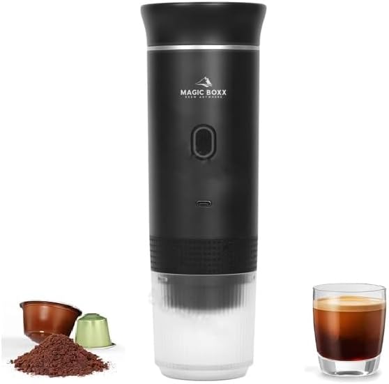 Magic Boxx Portable Electric Coffee Maker with USB-C | Compatible with Capsules and Ground Coffee | Ideal for Car, Office, Travel, and Camping