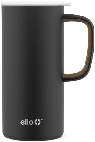 Ello Campy Travel Mug 18oz Vacuum Insulated | Leak-Proof Slider Lid | Carry Handle | For Hot & Cold Drinks | Matte Black | Pack of 6