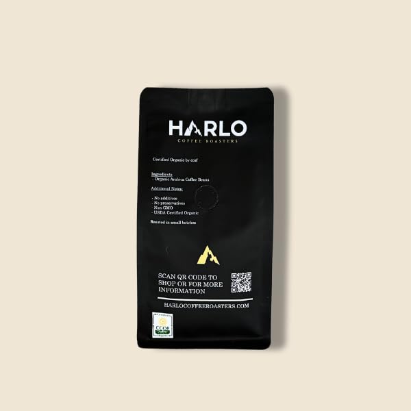 Harlo Coffee Roasters Colombian Single Origin Organic Medium Roast Whole Bean Coffee, 12 oz Bag, Peach Cherry and Blackberry Notes, 100% Arabica