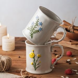 Artistic Lavender pattern Ceramic Coffee Mug - 16oz, Hand-Painted, Microwave heating and dishwasher cleaning available, Ideal for Daily Brews