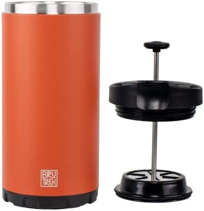 BruTrek Steel Toe 3.0 Travel Coffee Press - Brew 20 fl.oz On The Go - No Spill Lid, Double Wall Vacuum Insulated Stays Hot for Hours, French Press Coffee (Red Rock)
