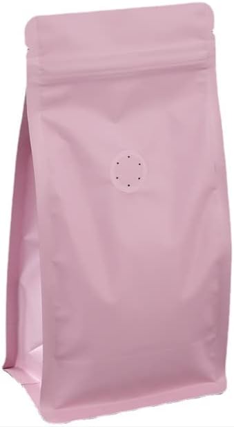 Coffee Bags with Valve,(12 oz,3/4 lb,100pcs) Empty Pink Aluminumed Foil Flat Bottom Standing Heat Sealed Coffee Beans Storage Bags,Side Zipper Reusable Pouches for Home or Store