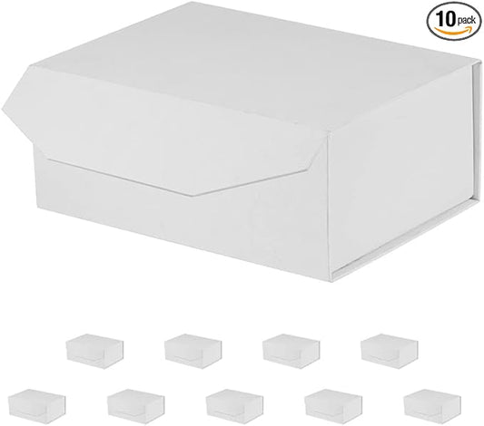 10 Small White Gift Boxes 9.5x7x4 Inches, Magnetic Gift Box with Lid for Gift Packaging, Wholesale gift boxes for Presents, Bridesmaid Proposal Boxes (10pcs/pack)