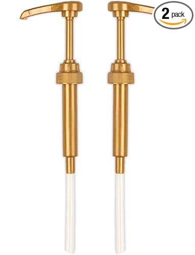 Gold Coffee Syrup Pump for 750ml Bottles (Pack of 2) | Fits Torani, (Monin 1 Liter Plastic Bottles Only), DaVinci, Jordan's Skinny, and Upouria