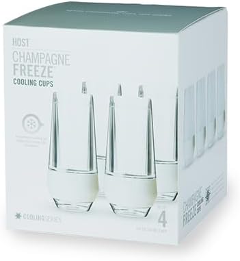 Host Freeze Champagne Flutes, Shatterproof Freezable Double Walled Stemless Sparkling Wine Glasses Drinking Set, Plastic Flutes for Mimosas and Champagne, Gifts for Wine Lovers, 9oz, Set of 4, Glitter