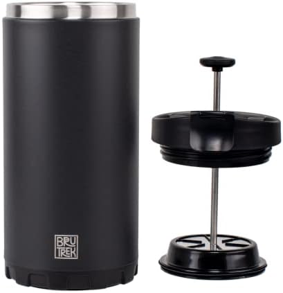 BruTrek Steel Toe 3.0 Travel Coffee Press - Brew 20 fl.oz On The Go - No Spill Lid, Double Wall Vacuum Insulated Stays Hot for Hours, French Press Coffee (Obsidian Black)