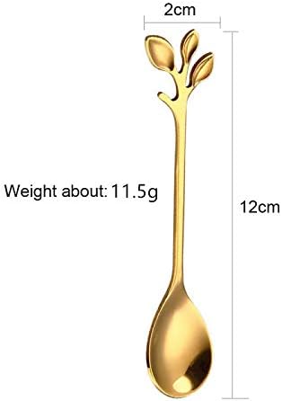 10 Pack Stainless Steel Leaf Coffee Spoon Tableware Dessert Spoons, Stirring, Mixing, Sugar, Stir, Ice Cream, Cake, Teaspoon 4.7 inch Gold