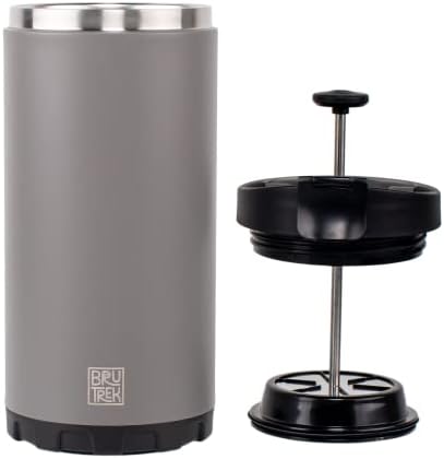 BruTrek Steel Toe 3.0 Travel Coffee Press - Brew 20 fl.oz On The Go - No Spill Lid, Double Wall Vacuum Insulated Stays Hot for Hours, French Press Coffee (Storm Gray)