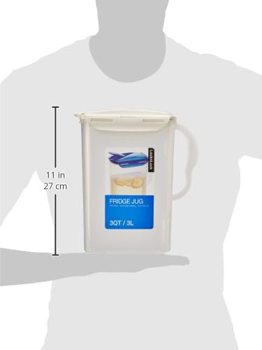 LocknLock Aqua Fridge Door Water Jug with Handle BPA Free Plastic Pitcher with Flip Top Lid Perfect for Making Teas and Juices, 3 Quarts, Ivory