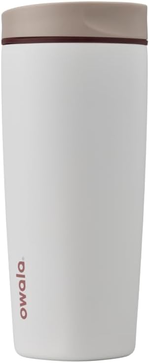 Owala SmoothSip Slider Insulated Stainless Steel Coffee Tumbler, Reusable Iced Coffee Cup, Hot-Coffee Travel Mug, BPA Free 20 oz, Tan/White (Vanilla Bean) (Pack of 8)