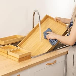 Wooden Serving Trays with Handle - Set of 7 - Large, Medium, Small and Mini - Nesting Multipurpose Trays - for Breakfast, Coffee Table/Butler & More - Light & Sturdy Wood Tray