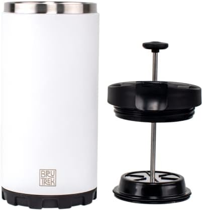 BruTrek Steel Toe 3.0 Travel Coffee Press - Brew 20 fl.oz On The Go - No Spill Lid, Double Wall Vacuum Insulated Stays Hot for Hours, French Press Coffee (Snowflake White)