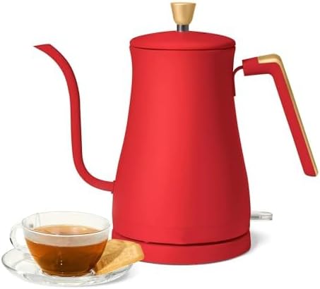 1-Liter Electric Gooseneck Kettle, 1200W Fast Heating Pour Over Coffee and Tea Kettle with Precise Spout, Tomato Red