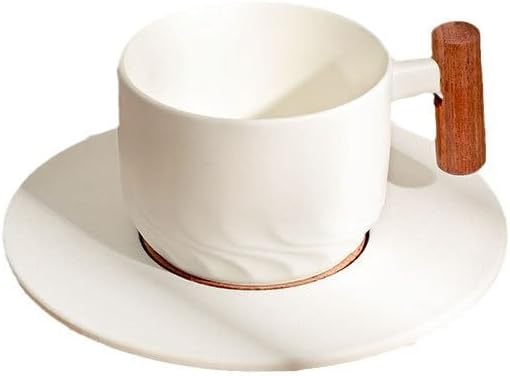 PRINCE G Japanese Style Ceramic Mug 130 ml with Matching Saucer – Handmade Minimalist Espresso, Coffee, Tea & Matcha Cup, Ideal Gift Set with Handgrip (WHITE)